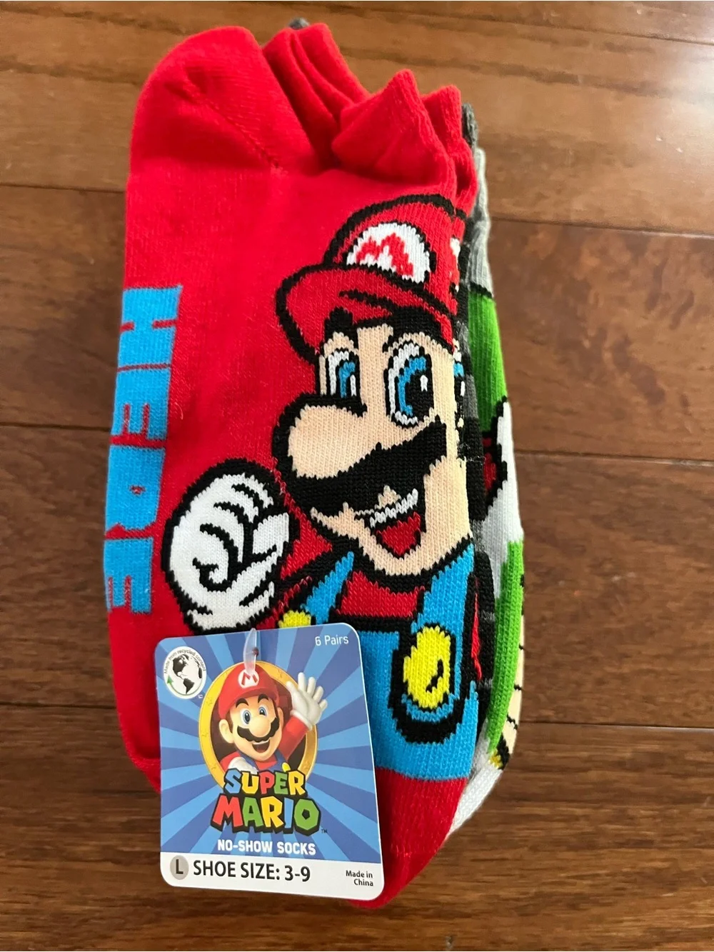 6 Pairs Super Mario No-Show Socks Kids Shoe Size 3-9 NEW